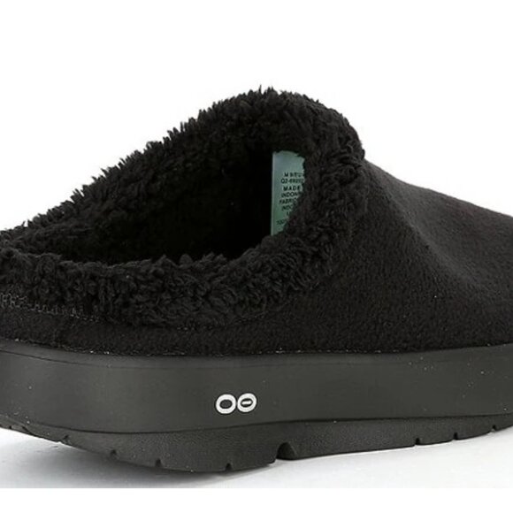 Oofos Oocoozie Men's Black Mule Slide Vegan Sherpa Fuzzy Sizwa New Recovery - Picture 2 of 11